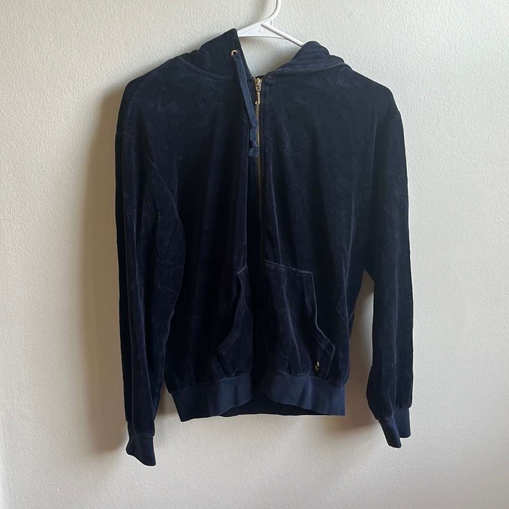 Juicy Couture blue velvet zip up sweatshirt size M